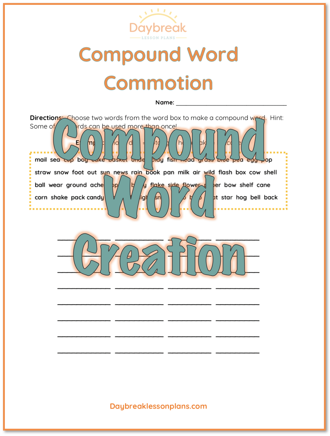 Printable Compound Word Creation Daybreak Lessons