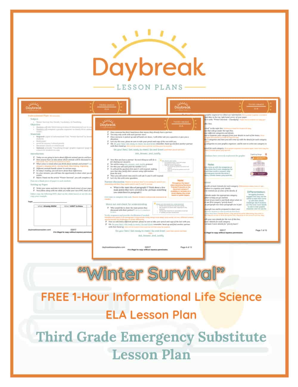 Illustration of the free 3rd Grade ELA lesson plan covers