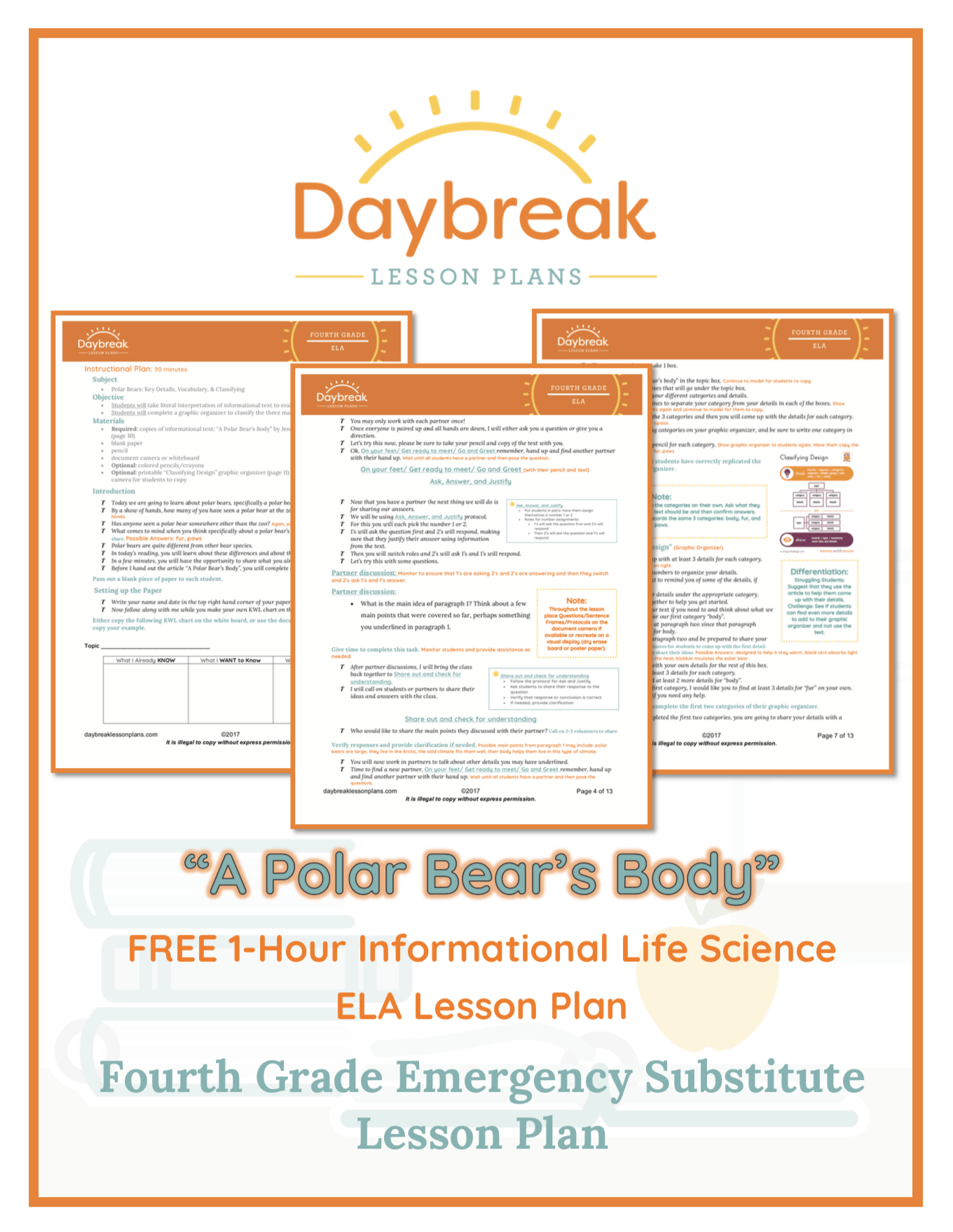 Illustration of the free 4th Grade ELA lesson plan covers