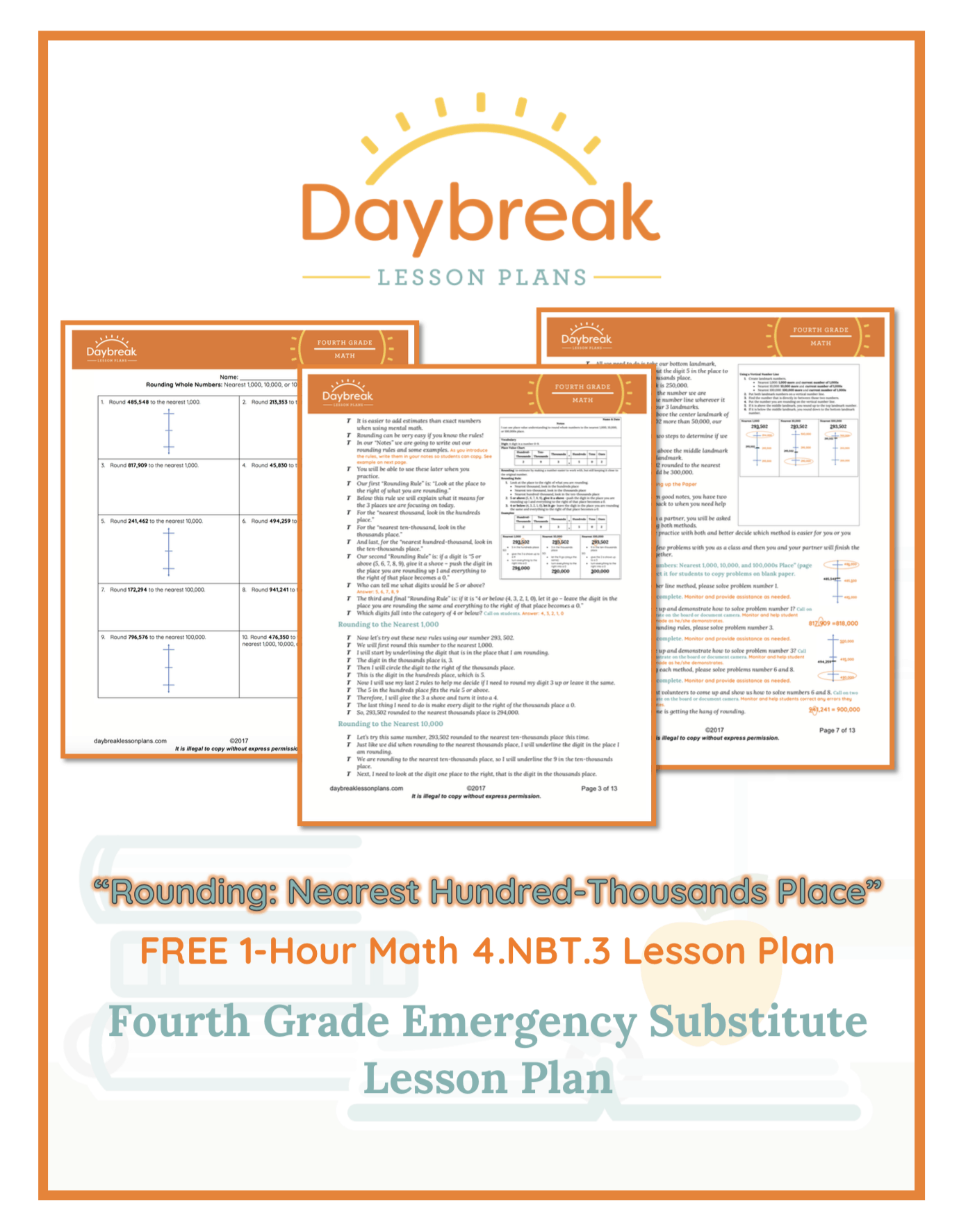 Illustration of the free 4th Grade Math lesson plan covers