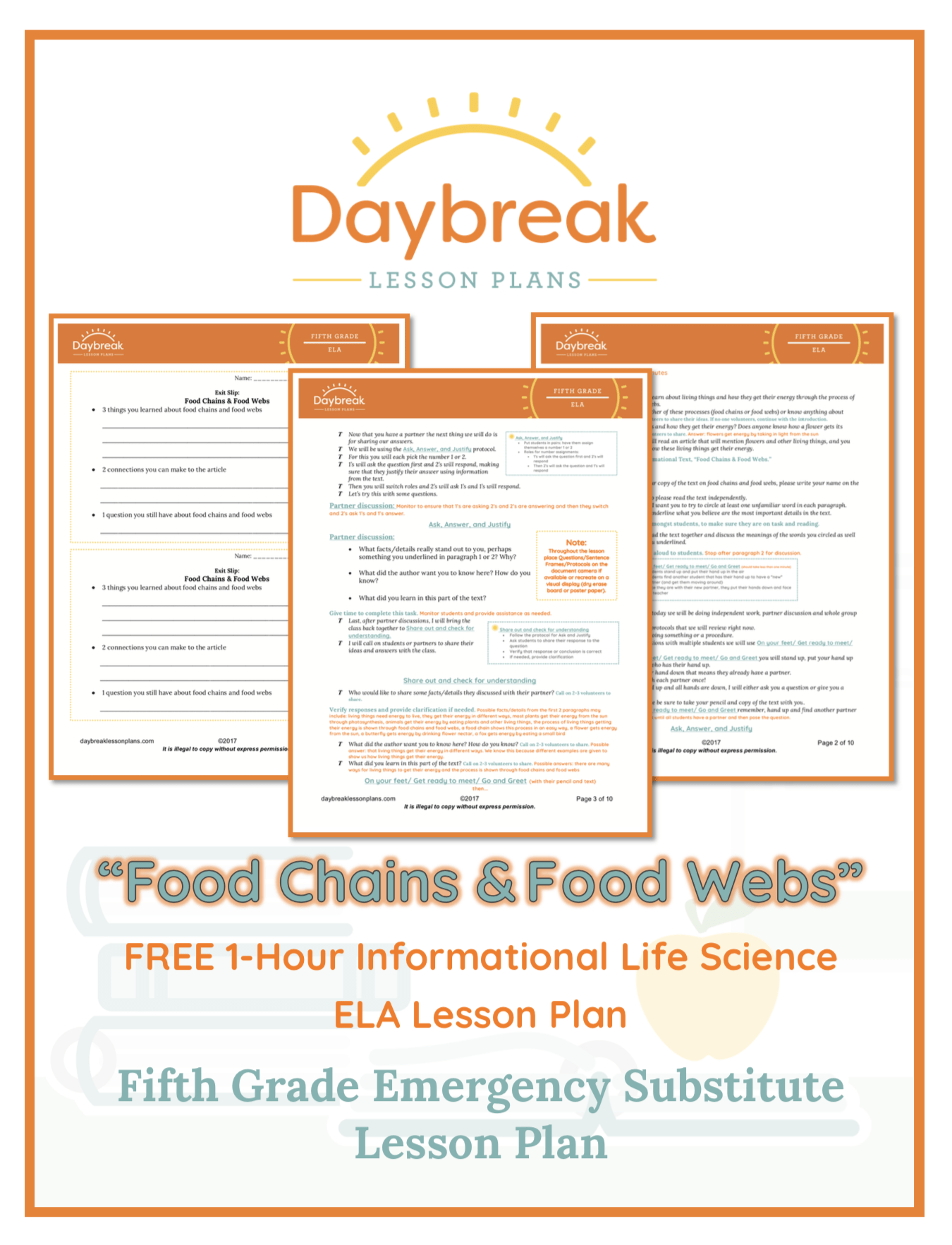 Illustration of the free 5th Grade ELA lesson plan covers