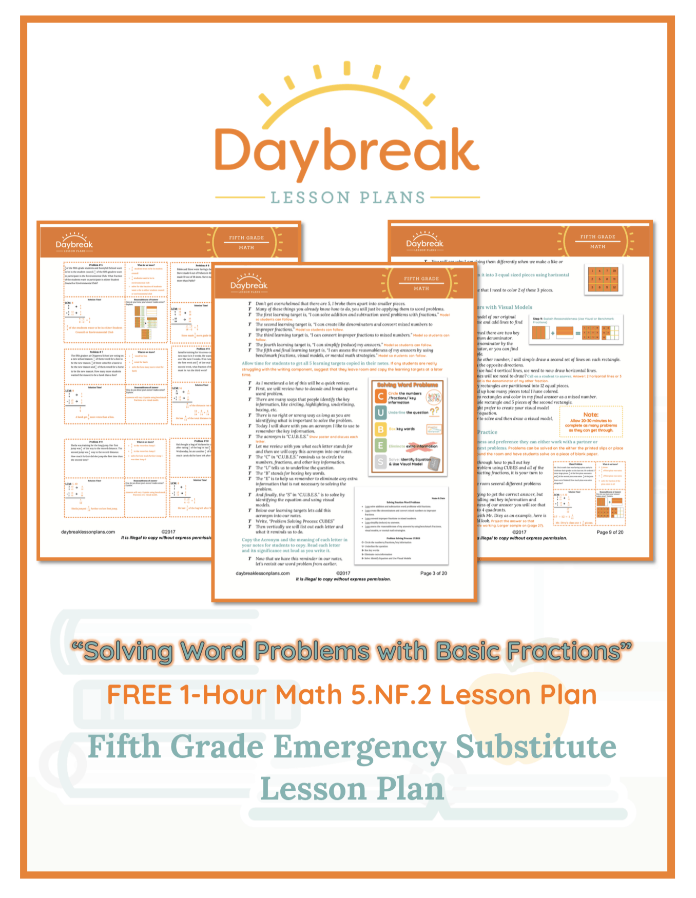 Illustration of the free 5th Grade Math lesson plan covers