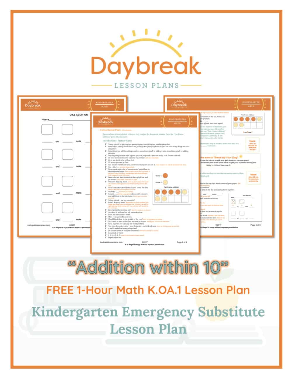 Illustration of the free Kindergarten Math lesson plan covers