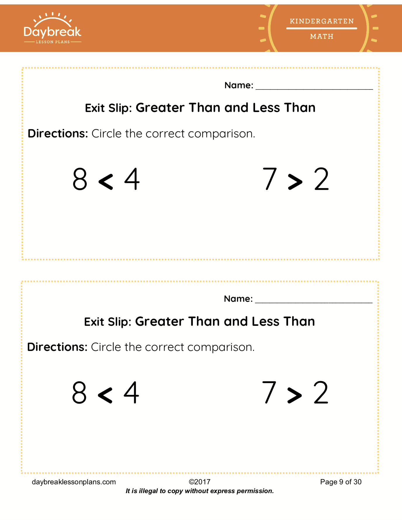 Kindergarten Bigger and Smaller Math Lesson Plan